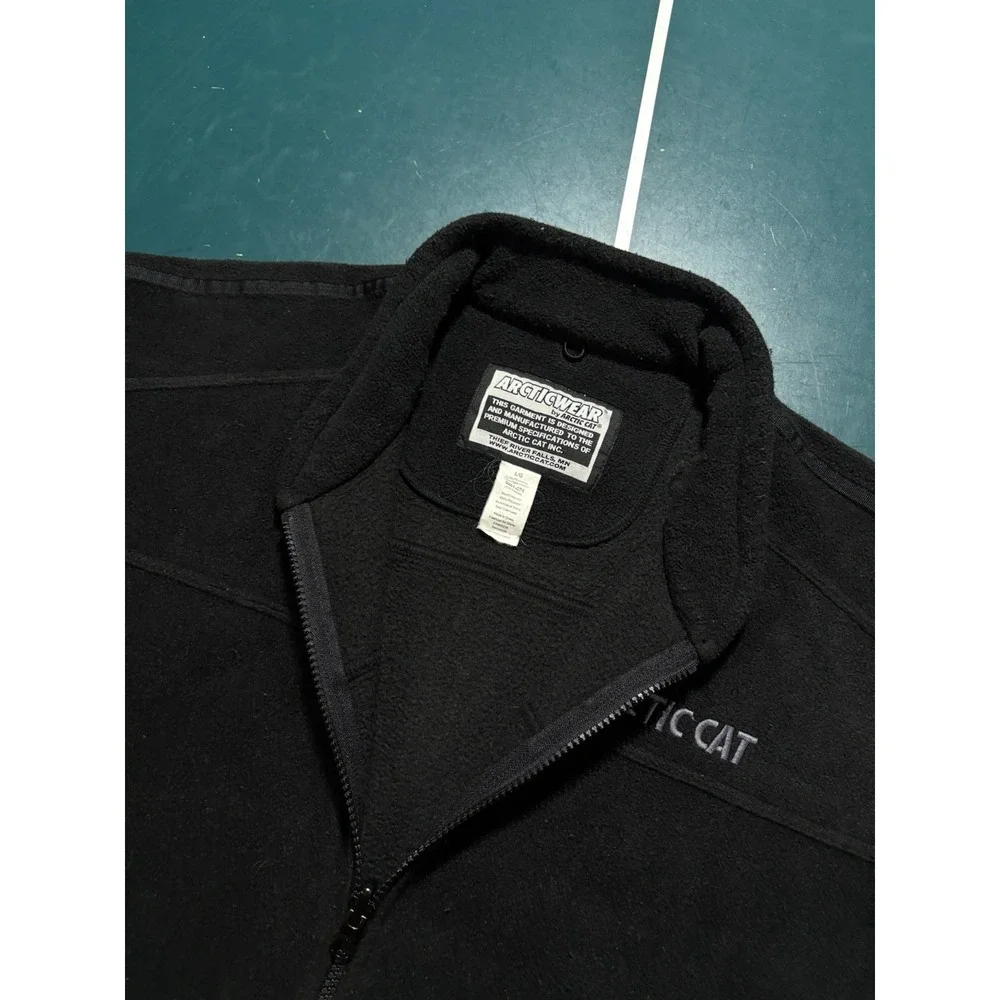 Vintage Artic Cat Fleece Full Zip Jacket Mens Large Black Embroidered Snowmobile